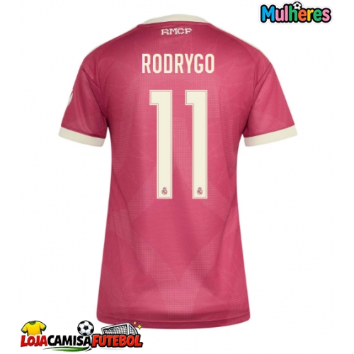 Camisa de Futebol Real Madrid Rodrygo Goes #11 Equipamento Alternativo Mulheres 2026-27 Manga Curta